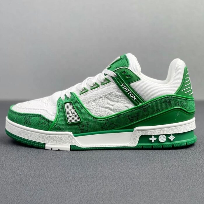 Louis Vuitton Trainer Green Monogram Denim White - Image 5