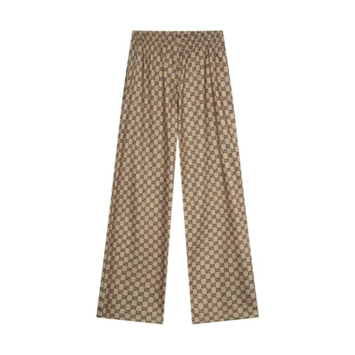 Pants Gucci Monogram Wide-Leg Beige GC053 - Image 4