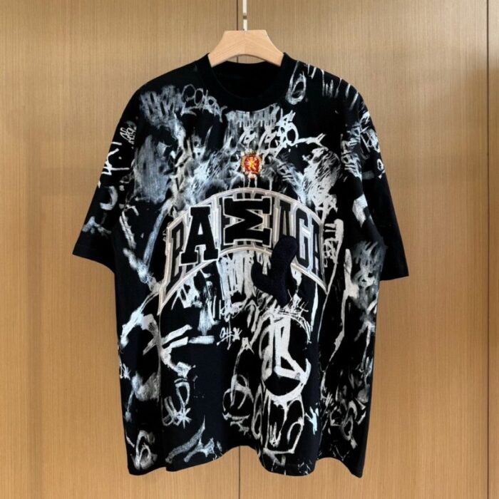 T-shirt Balenciaga Graffiti Black Oversized BL014 - Image 7