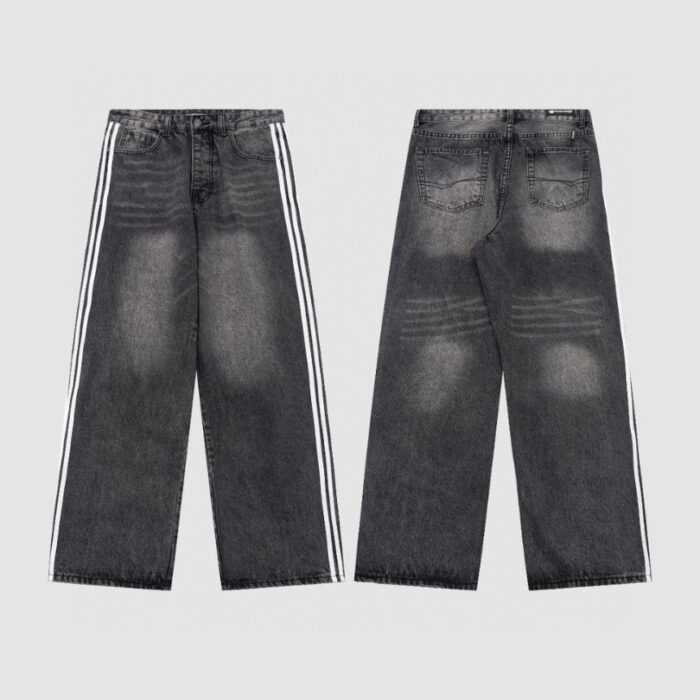 Jeans Balenciaga Striped Black Washed Denim BL032 - Image 6