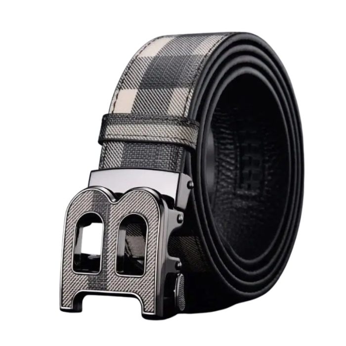 Belt Burberry Plaid with Metal B Buckle BY007 - Image 1