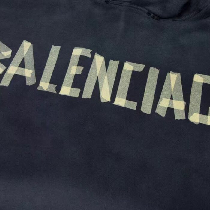Hoodie Balenciaga BB Distressed Logo Black BL063 - Image 4