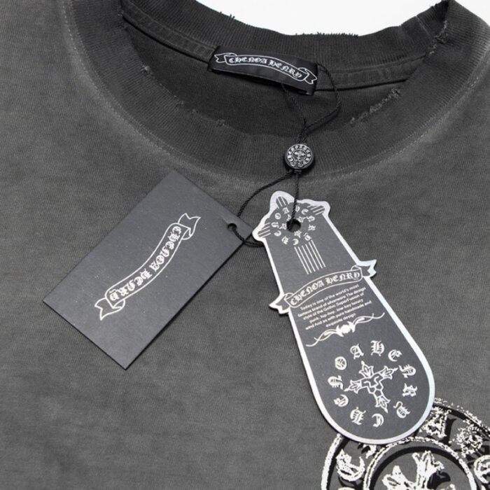 T-shirt Chrome Hearts Distressed Horseshoe Grey Logo CH033 - Image 9
