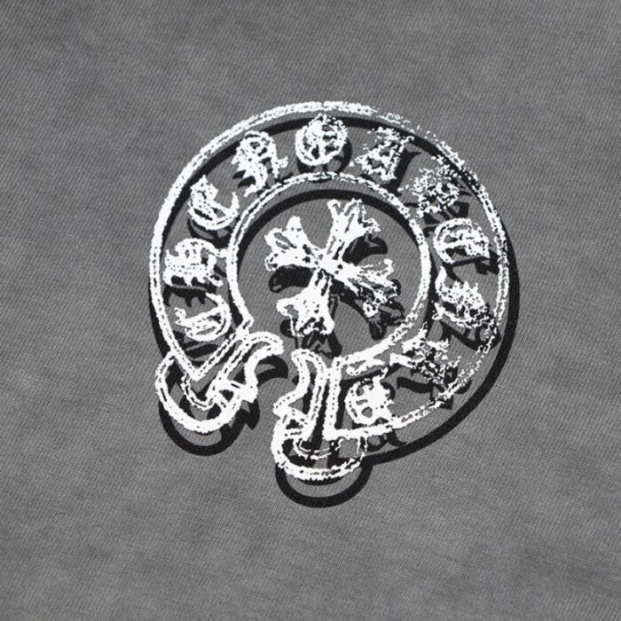 T-shirt Chrome Hearts Distressed Horseshoe Grey Logo CH033 - Image 5