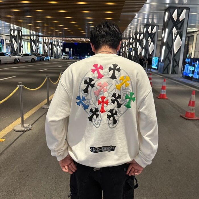 Sweatshirt Chrome Hearts Multicolor Crosses White CH007 - Image 11
