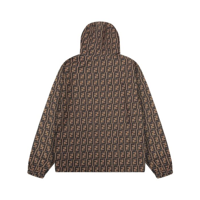 Hooded Fendi Eyes Jacket Black and Brown FE003 - Image 2