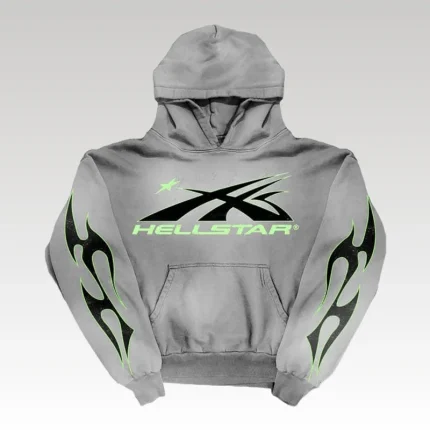 Hoodie Hellstar Logo Flame Grey/Green - Drip Slum