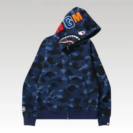 Jacket BAPE Camo Shark Hoodie Blue - Drip Slum