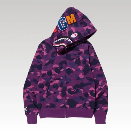Jacket BAPE Camo Shark Hoodie Purple - Drip Slum