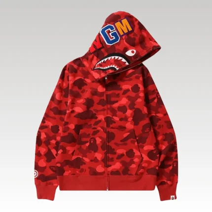 Jacket BAPE Camo Shark Hoodie Red - Drip Slum