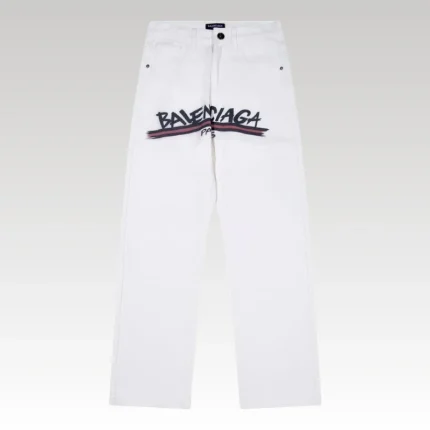 Jeans Balenciaga Logo Vintage White BL019 - Drip Slum