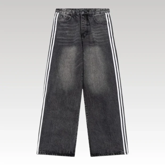 Jeans Balenciaga Striped Black Washed Denim BL032 - Drip Slum