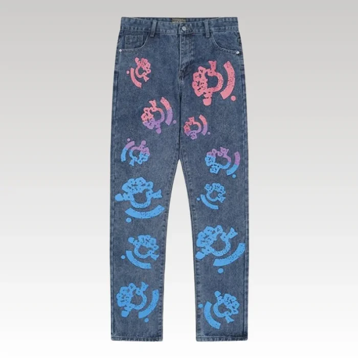 Jeans Denim Tears Multicolor Print Blue - Drip Slum