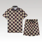 Set Louis Vuitton LV Checkered Print Shorts - Drip Slum