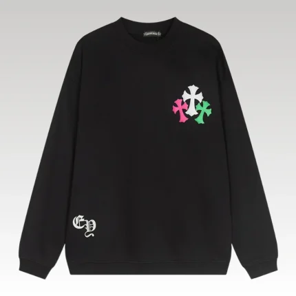 Sweatshirt Chrome Hearts Multicolor Crosses Black CH008 - Drip Slum