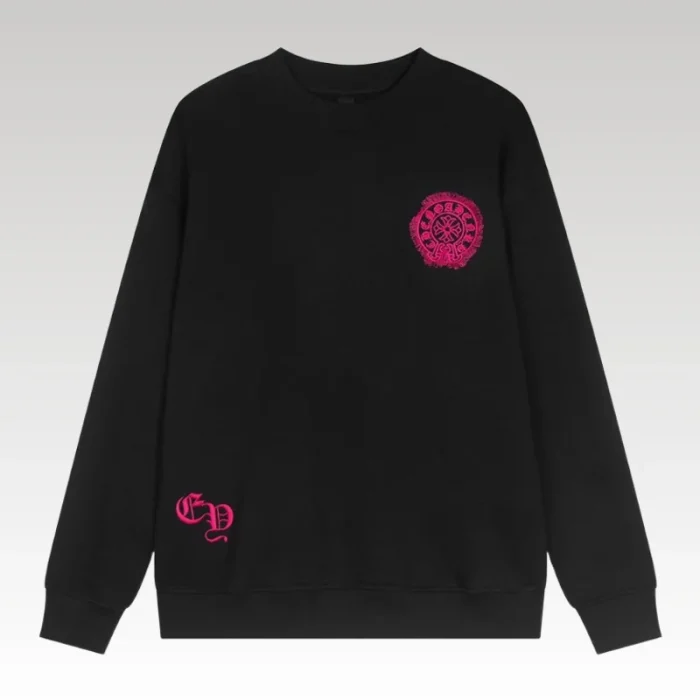 Sweatshirt Chrome Hearts Pink Horseshoe Black CH006 - Drip Slum
