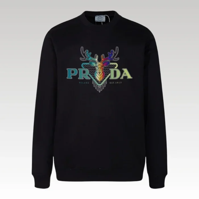 Sweatshirt Prada Deer Embroidery Black PD022 - Drip Slum
