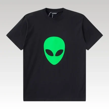 T-shirt Balenciaga Green Alien Face Black Oversized BL001 - Drip Slum