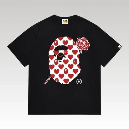 T-shirt BAPE Heart Ape Head Rose Black BP053 - Drip Slum