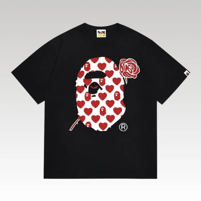 T-shirt BAPE Heart Ape Head Rose Black BP053 - Drip Slum