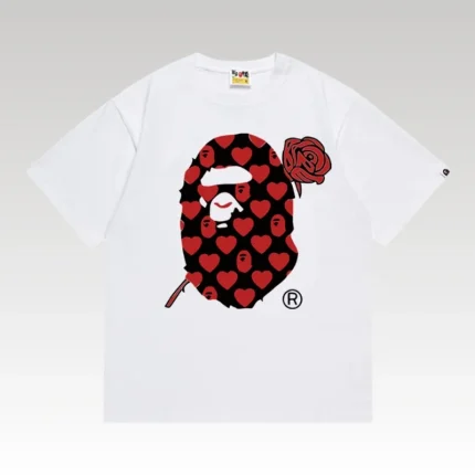 T-shirt BAPE Heart Ape Head Rose White BP054 - Drip Slum