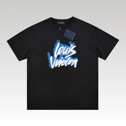 T-shirt Louis Vuitton Blue Graffiti Black Logo LV019 - Drip Slum