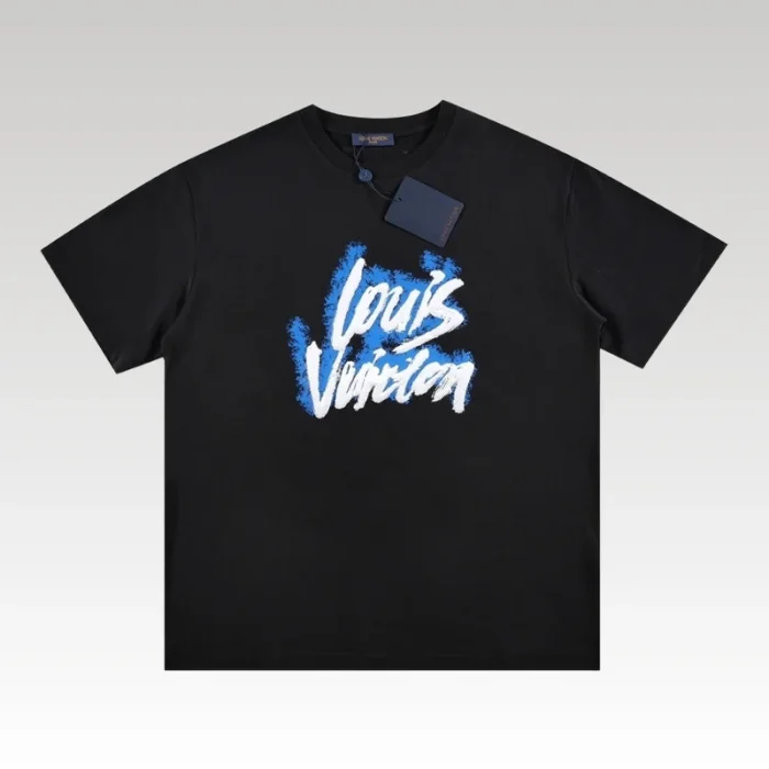 T-shirt Louis Vuitton Blue Graffiti Black Logo LV019 - Drip Slum