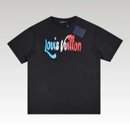 T-shirt Louis Vuitton Gradient Logo Black Red Blue - Drip Slum