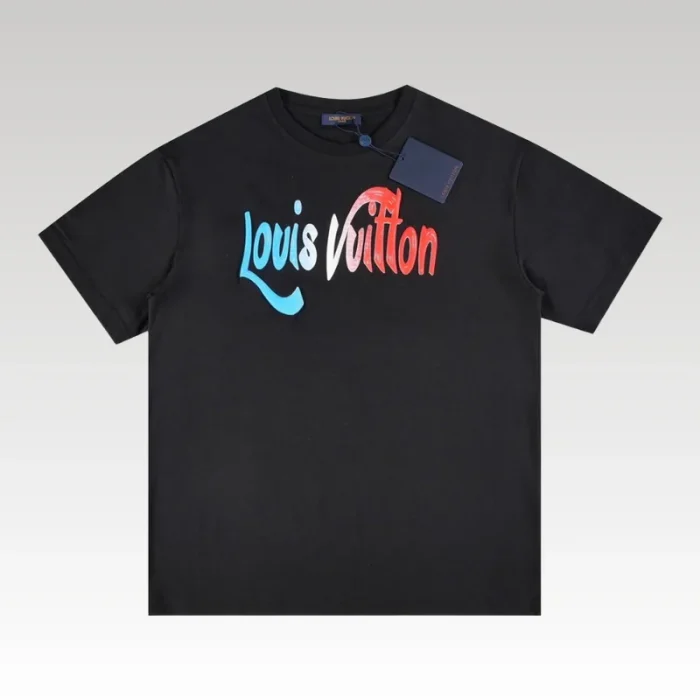T-shirt Louis Vuitton Gradient Logo Black Red Blue - Drip Slum