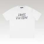 T-shirt Louis Vuitton White Sketch Logo White - Drip Slum