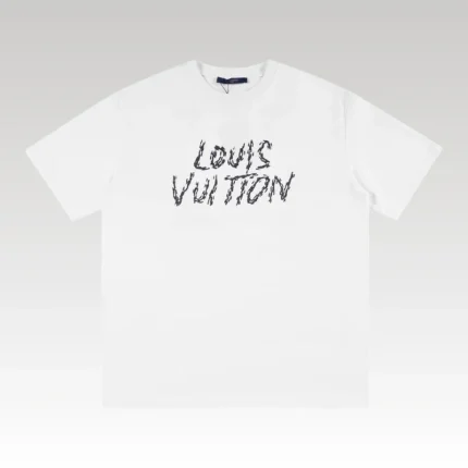 T-shirt Louis Vuitton White Sketch Logo White - Drip Slum