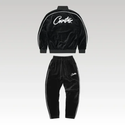 Tracksuit Corteiz Velour Black with White Logo CZ007 - Drip Slum