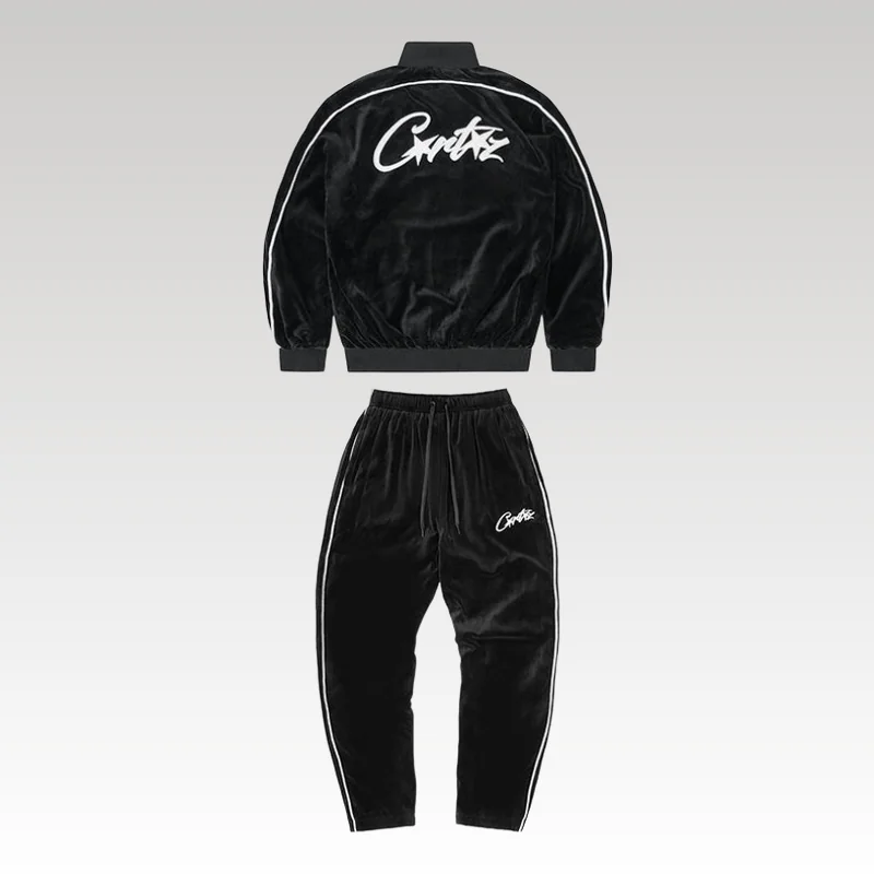 Tracksuit Corteiz Velour Black with White Logo CZ007 - Drip Slum